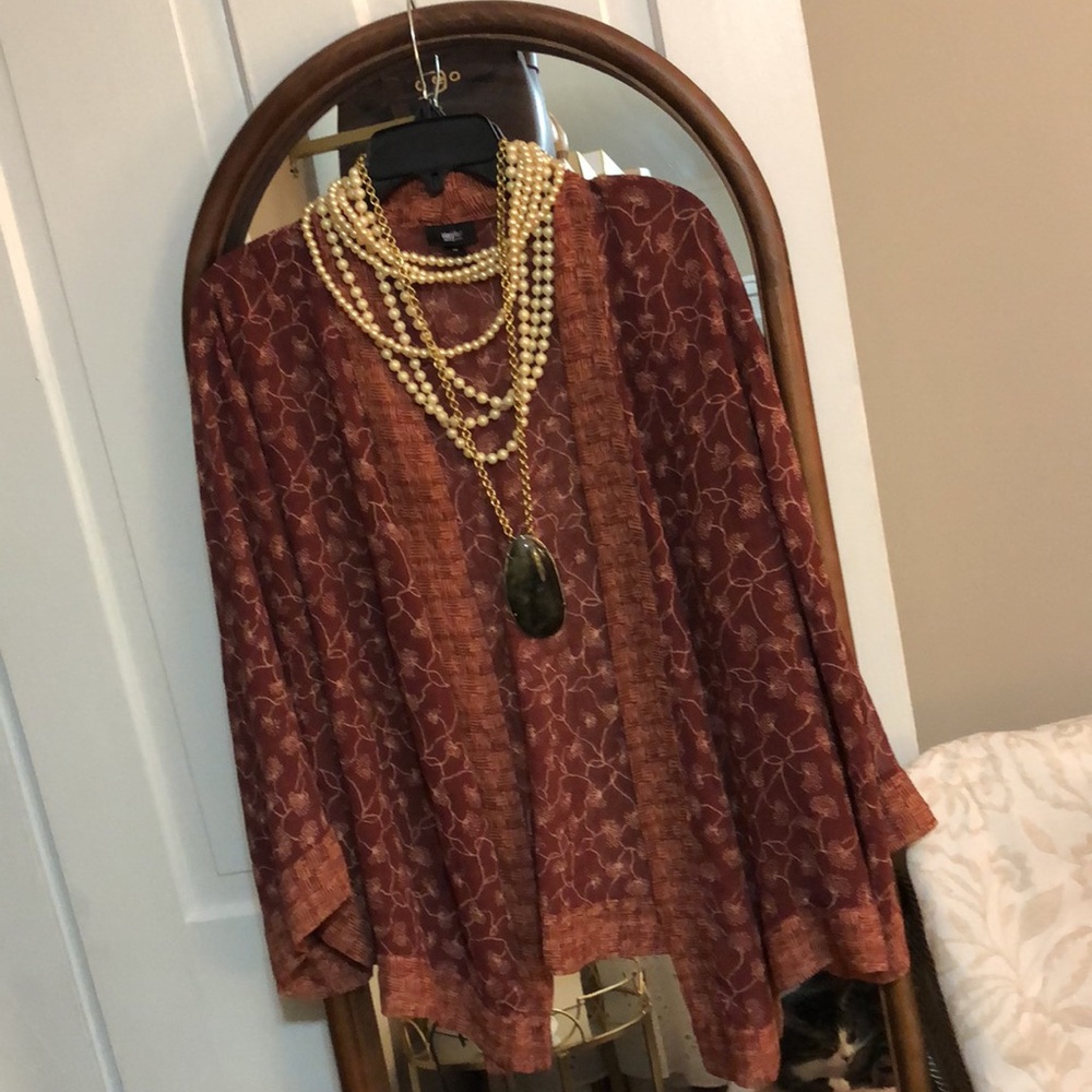 BOHO MOSSIMO • Bohemian Kimono Elegant Rust Floral Design - Picture 5 of 12